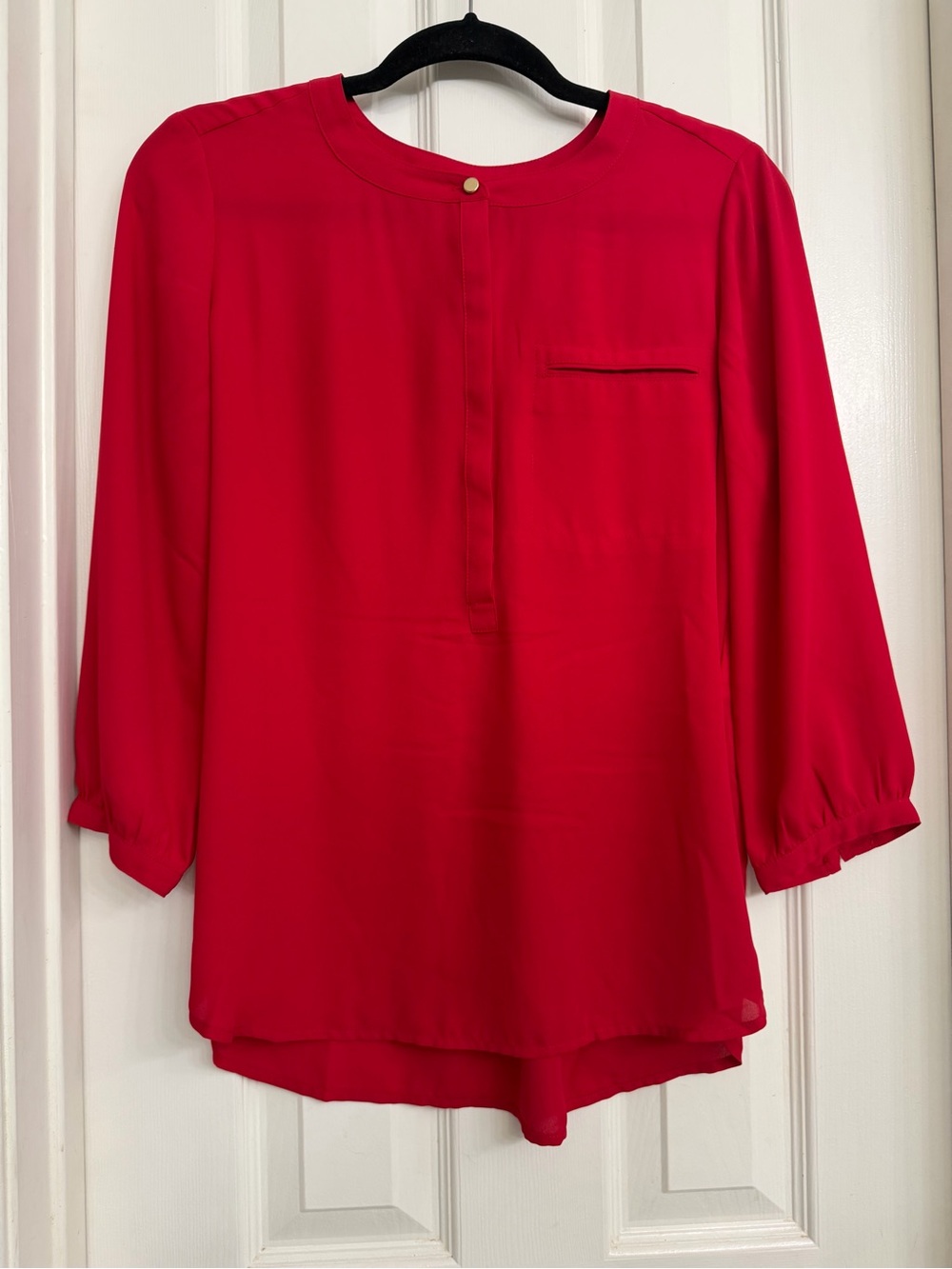 7014 JM Collection Red 3/4 Sleeve Crewneck Tunic Blouse with Pocket Size PM